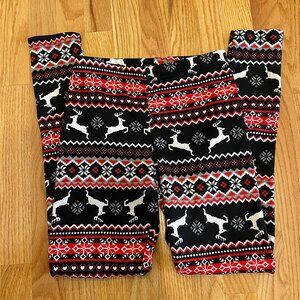 Fair Isle Reindeer Snowflake Ultra Soft Brushed Christmas Leggings Pant Sz S EUC